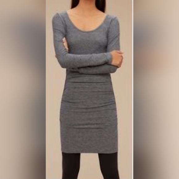Aritzia Tna | Long Sleeve Ruched Grey Chill Malibu Longsleeve Dress, Size S - Picture 1 of 8
